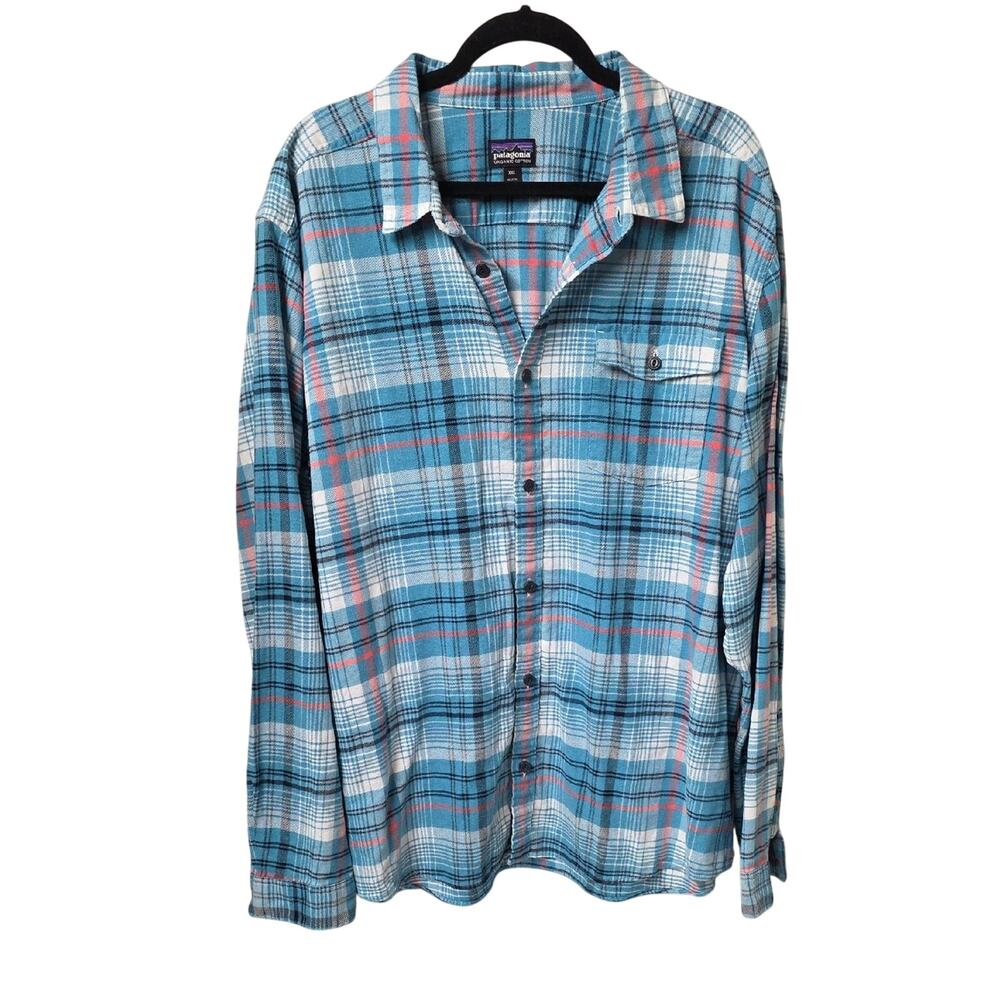Patagonia Work Wear Lightweight Fjord Flannel Shirt Blue Pink Plaid Mens XXL